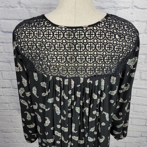 Women's PLUS SIZE Black Paisley Long Sleeve Tunic Crochet Pleated Tunic XXL - Picture 8 of 10
